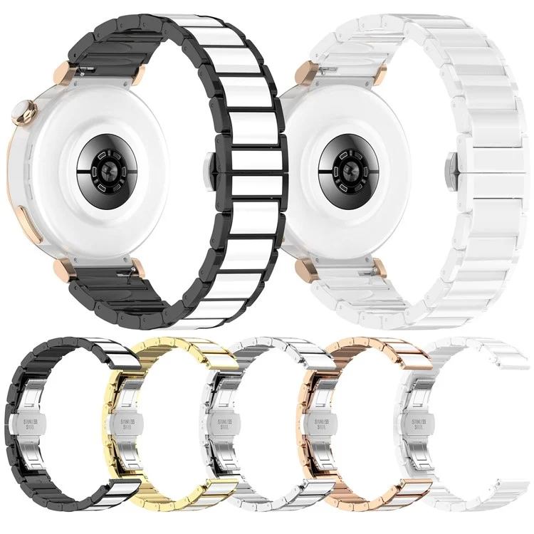 Für Huawei Watch GT 5 Pro 42mm / GT 5 41mm Keramik-Metallarmband 18mm Universelles Handgelenkband - Gold+Weiß