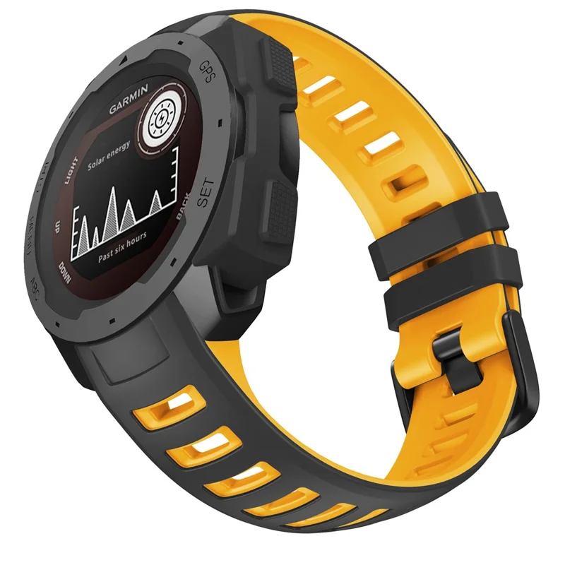 Bi-color Soft Silicone Watchband Replacement Bracelet Strap for Garmin Instinct / Instinct Esports - Black / Yellow