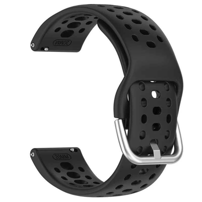 For Huami Amazfit Active 2 (A2437) Replacement Band Holes Design 20mm Adjustable Silicone Watch Strap - Black