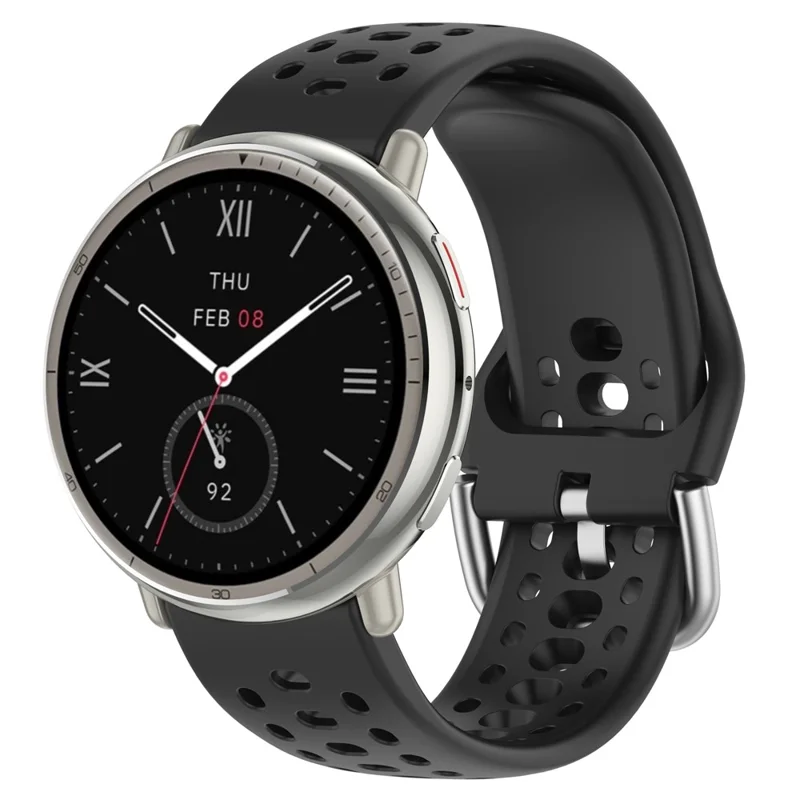 For Huami Amazfit Active 2 (A2437) Replacement Band Holes Design 20mm Adjustable Silicone Watch Strap - Black