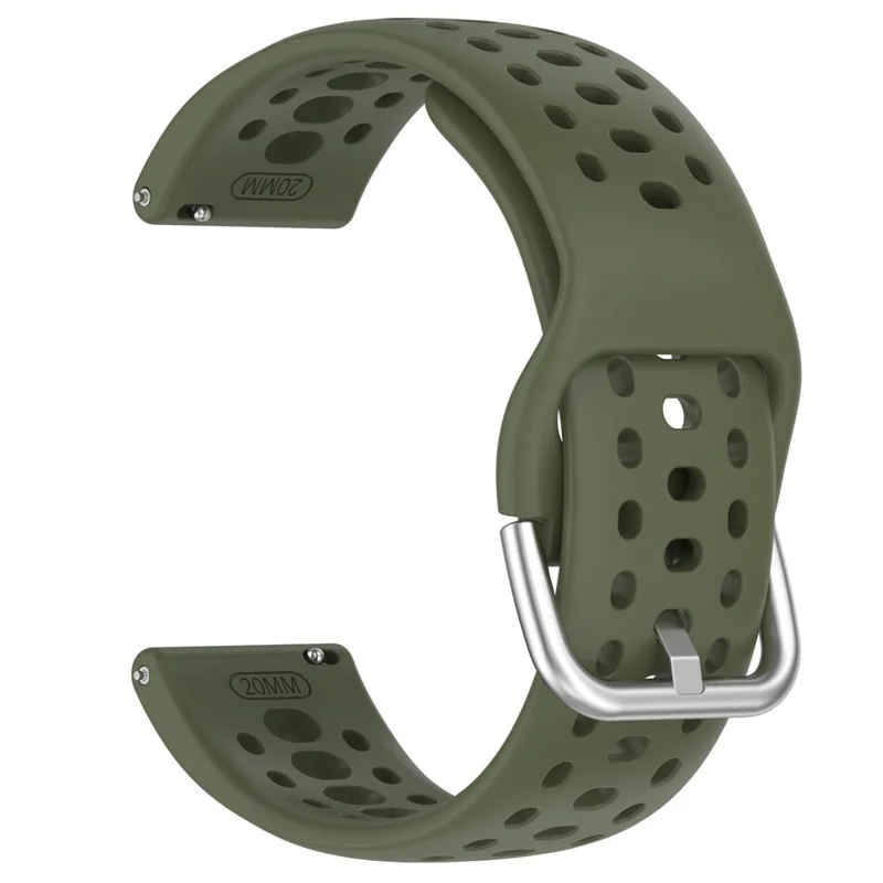 For Huami Amazfit Active 2 (A2437) Replacement Band Holes Design 20mm Adjustable Silicone Watch Strap - Army Green