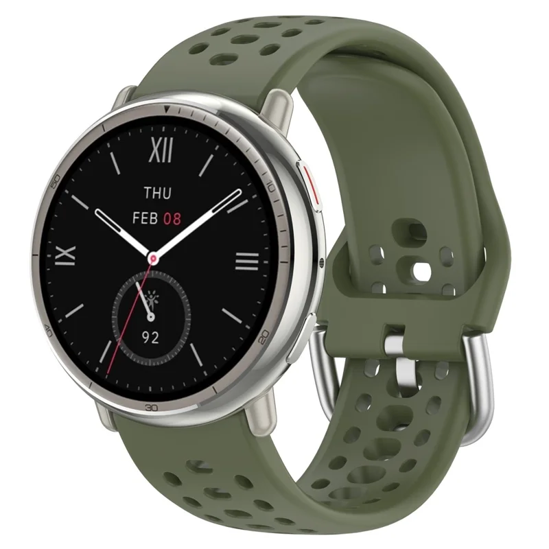 For Huami Amazfit Active 2 (A2437) Replacement Band Holes Design 20mm Adjustable Silicone Watch Strap - Army Green