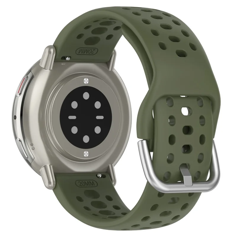 For Huami Amazfit Active 2 (A2437) Replacement Band Holes Design 20mm Adjustable Silicone Watch Strap - Army Green