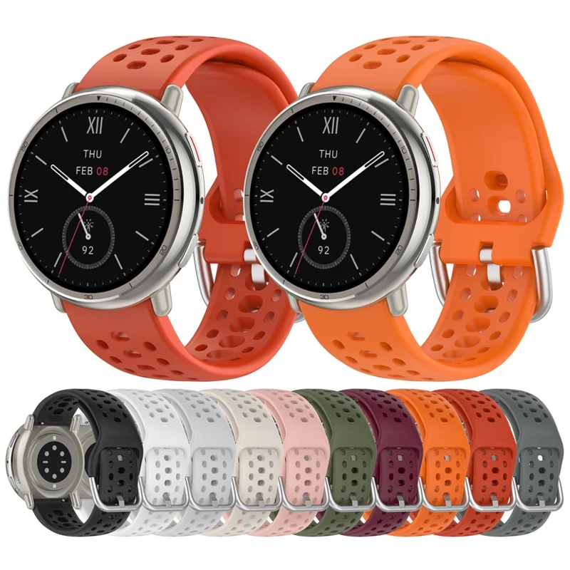 For Huami Amazfit Active 2 (A2437) Replacement Band Holes Design 20mm Adjustable Silicone Watch Strap - Army Green