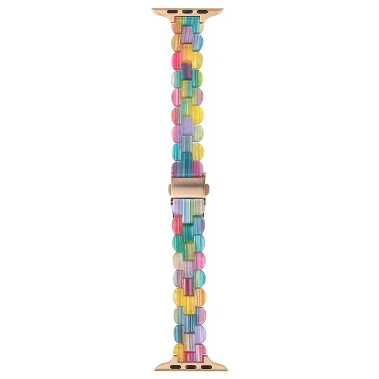 12mm Resin Watch Strap for Apple Watch Series 10 9 8 7 SE 6 5 4 3 2 1 42mm 41mm 40mm 38mm Replacement Slim Wrist Band - Rainbow