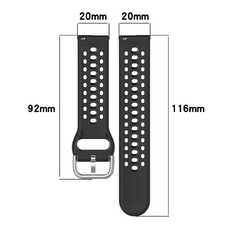 20mm Strap for Samsung Galaxy Watch6 Classic 43mm 47mm / Watch6 40mm 44mm Multiple Holes Silicone Watch Band - Black