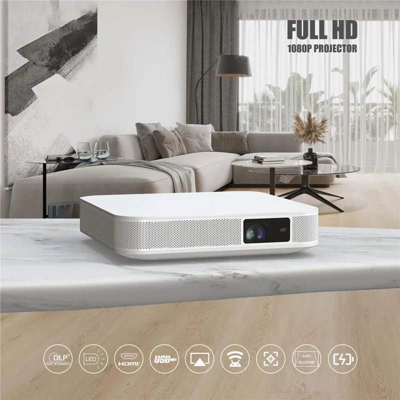 S500 Android 9.0 Auto Focus 3D DLP Projector Built In 15000mAh Battery 1080P Full HD Wireless Home Theater - EU Plug