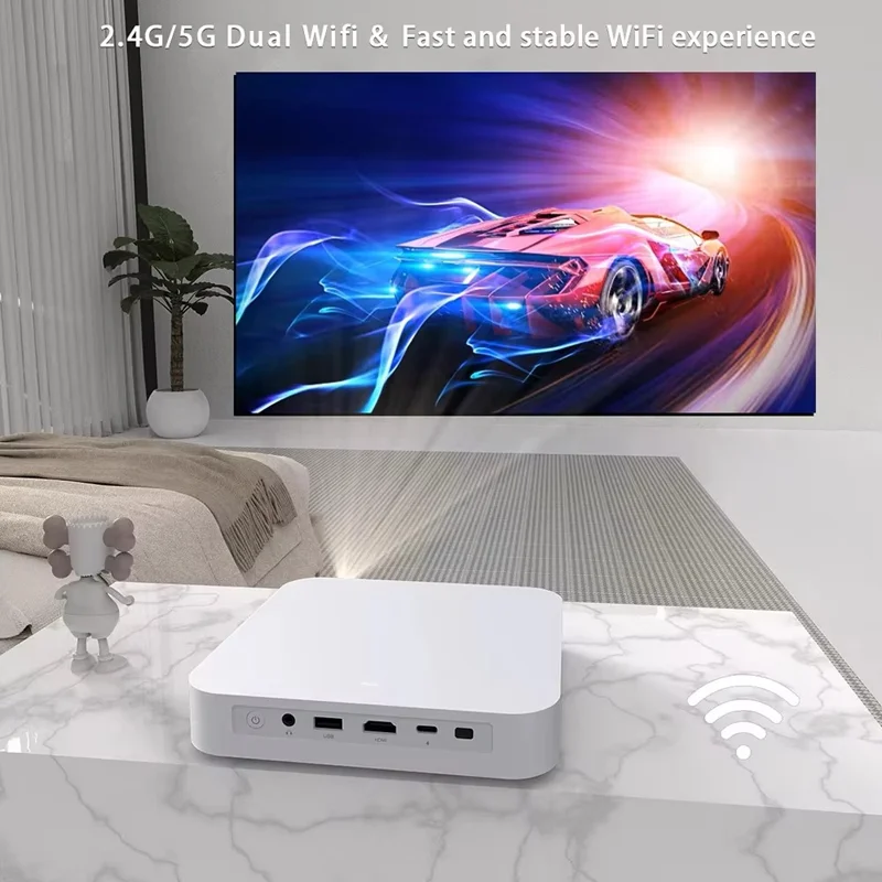 S500 Android 9.0 Auto Focus 3D DLP Projector Built In 15000mAh Battery 1080P Full HD Wireless Home Theater - EU Plug