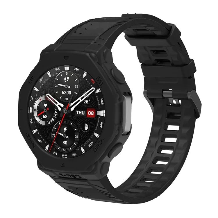 Pour Huami Amazfit T-Rex 3 Bracelet de Remplacement en Silicone avec Étui de Protection - Noir