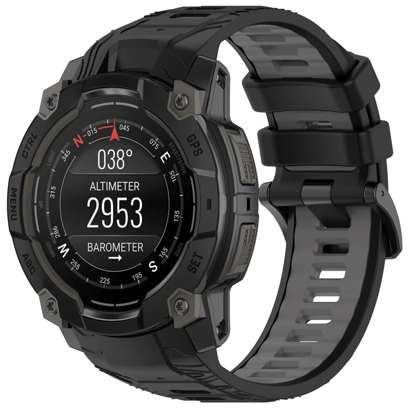For Garmin Instinct 3 Solar 45mm  /  AMOLED 45mm Watch Band 22mm Dual Color Silicone Replacement Strap - Black  /  Grey
