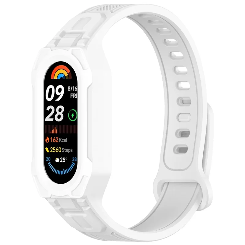Silicone Strap with Integrated Watch Case For Xiaomi Mi Band 9 Ceramic Edition  /  Smart Band 9 NFC  /  9  /  8 NFC  /  8  /  Mi Band 7 NFC  /  7 - White