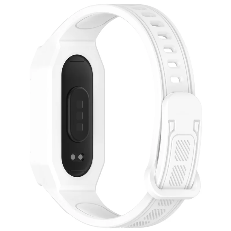 Silicone Strap with Integrated Watch Case For Xiaomi Mi Band 9 Ceramic Edition  /  Smart Band 9 NFC  /  9  /  8 NFC  /  8  /  Mi Band 7 NFC  /  7 - White