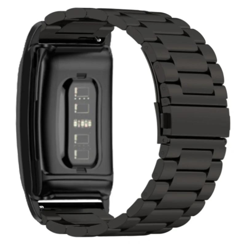 Pour Bracelet de Montre WHOOP 4.0 - Bracelet de Remplacement Métallique 3 Perles avec Étui de Protection Intégré - Noir