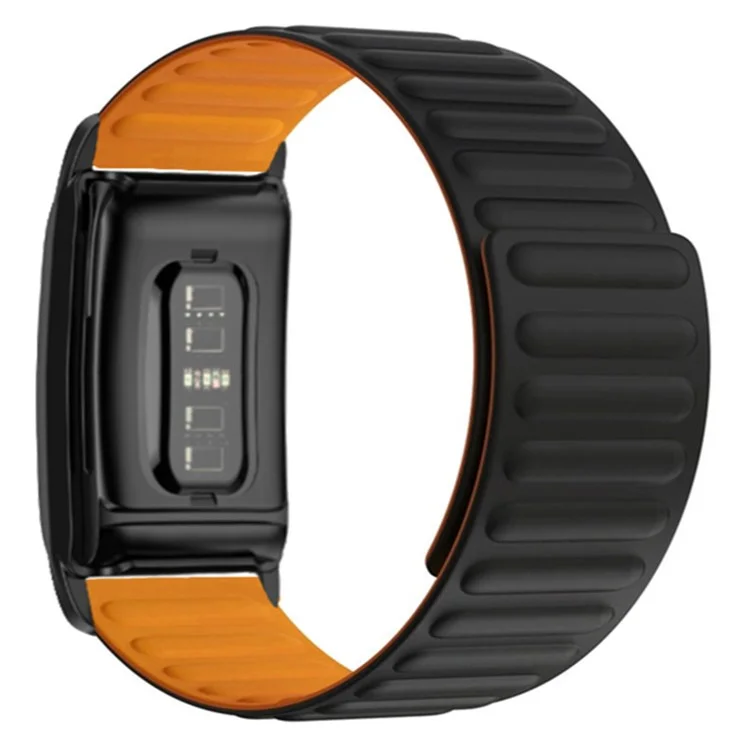 For WHOOP 4.0 Fitness Tracker Silicone Wrist Band Magnetic Replacement Strap with Protective Case - Black+Orange