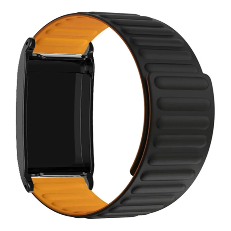For WHOOP 4.0 Fitness Tracker Silicone Wrist Band Magnetic Replacement Strap with Protective Case - Black+Orange