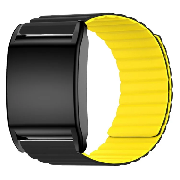 For WHOOP 4.0 Fitness Tracker Silicone Wrist Band Magnetic Replacement Strap with Protective Case - Black+Yellow