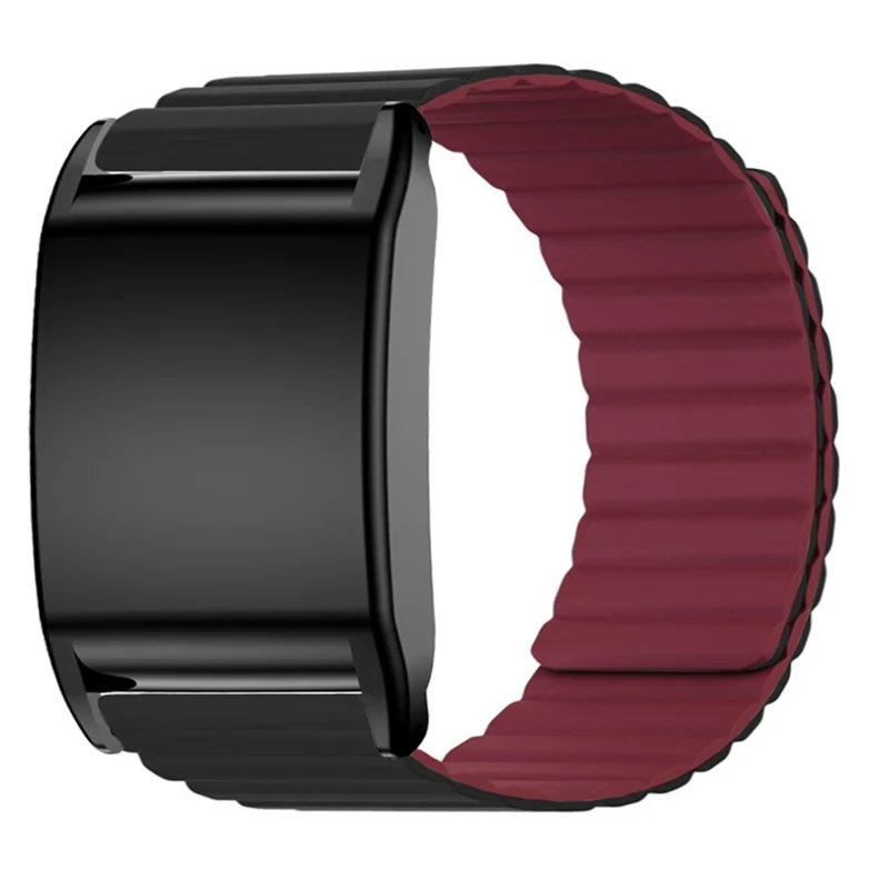 For WHOOP 4.0 Fitness Tracker Silicone Wrist Band Magnetic Replacement Strap with Protective Case - Black+Wine Red