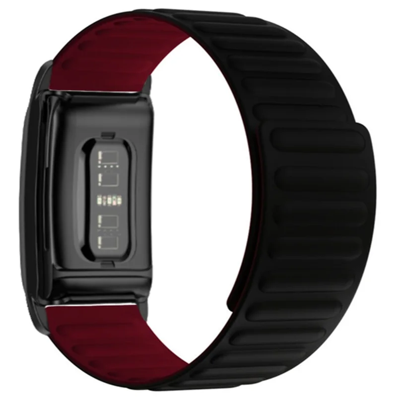 For WHOOP 4.0 Fitness Tracker Silicone Wrist Band Magnetic Replacement Strap with Protective Case - Black+Wine Red