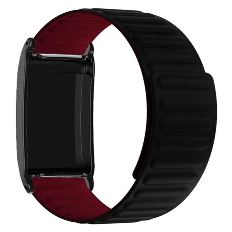 For WHOOP 4.0 Fitness Tracker Silicone Wrist Band Magnetic Replacement Strap with Protective Case - Black+Wine Red