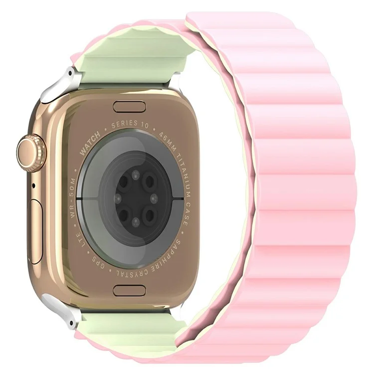 Dux Ducis SD Series Pulseira de Silicone Magnética para Apple Watch Series 10 9 8 7 SE 6 5 4 3 2 1 42mm 41mm 40mm 38mm - Rosa Claro / Verde Claro