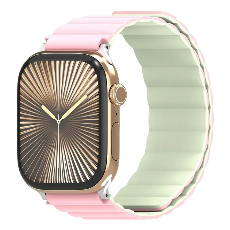 Dux Ducis SD Series Pulseira de Silicone Magnética para Apple Watch Series 10 9 8 7 SE 6 5 4 3 2 1 42mm 41mm 40mm 38mm - Rosa Claro / Verde Claro