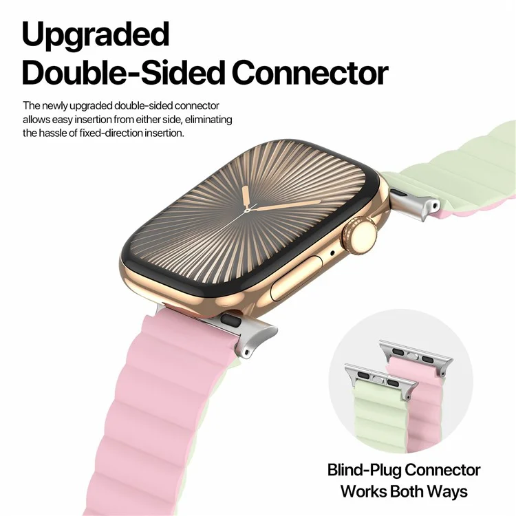 Dux Ducis SD Series Pulseira de Silicone Magnética para Apple Watch Series 10 9 8 7 SE 6 5 4 3 2 1 42mm 41mm 40mm 38mm - Rosa Claro / Verde Claro