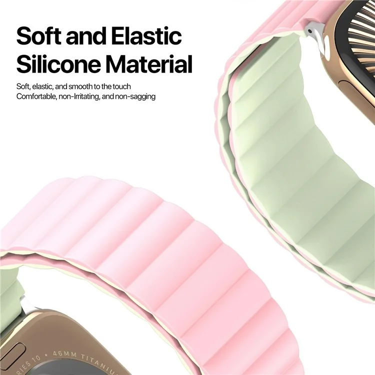 Dux Ducis SD Series Pulseira de Silicone Magnética para Apple Watch Series 10 9 8 7 SE 6 5 4 3 2 1 42mm 41mm 40mm 38mm - Rosa Claro / Verde Claro