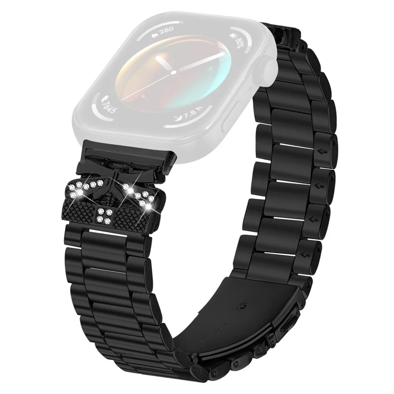 Replacement Strap for Huawei Watch Fit 3 Butterfly Rhinestones Decor Metal Watch Band - Black