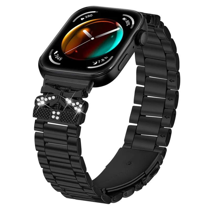 Replacement Strap for Huawei Watch Fit 3 Butterfly Rhinestones Decor Metal Watch Band - Black