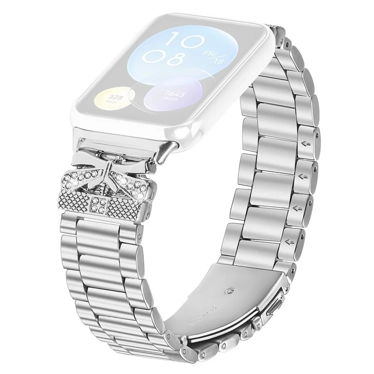 Für Xiaomi Redmi Watch 4 Ersatzarmband Schmetterling Strasssteine Dekor Silber Edelstahlarmband