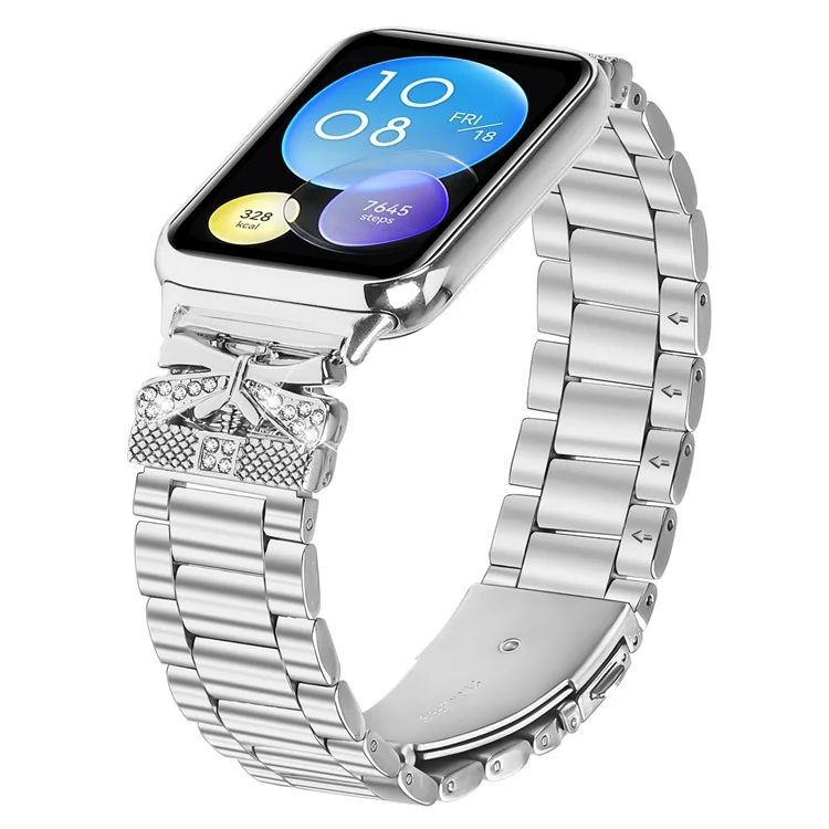 Für Xiaomi Redmi Watch 4 Ersatzarmband Schmetterling Strasssteine Dekor Silber Edelstahlarmband