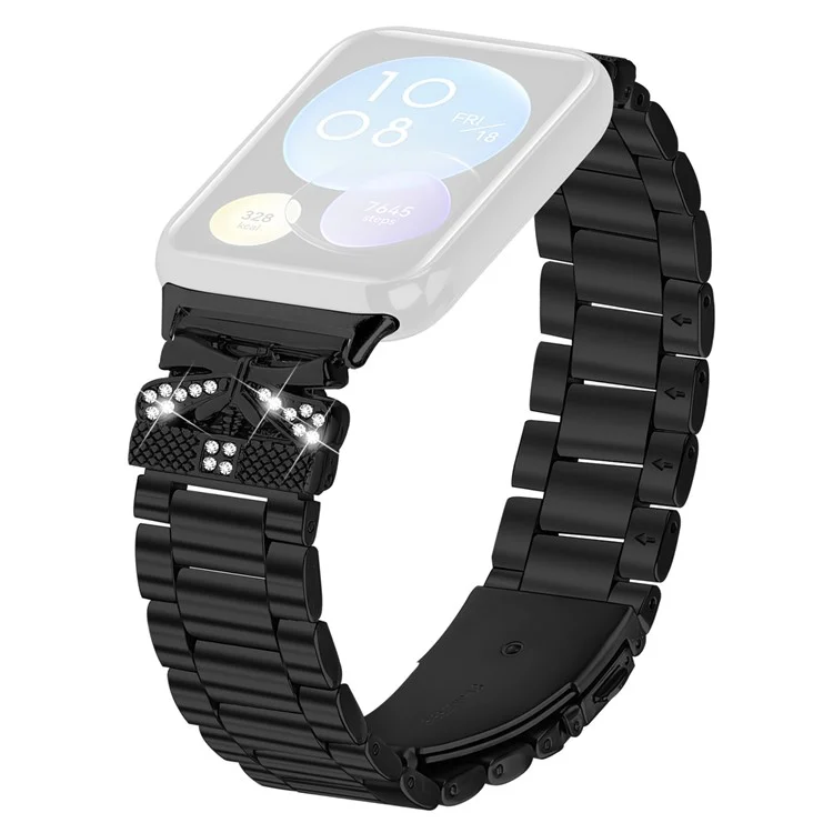 Replacement Strap for Xiaomi Smart Band 8 Pro Butterfly Rhinestones Decor Metal Watch Band - Black