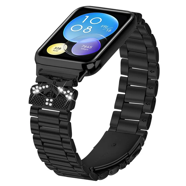 Replacement Strap for Xiaomi Smart Band 8 Pro Butterfly Rhinestones Decor Metal Watch Band - Black