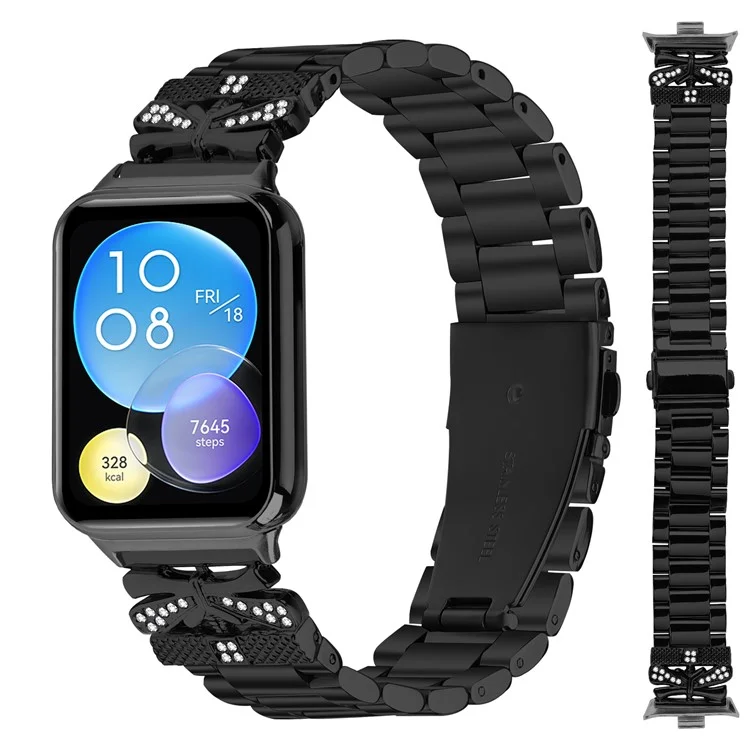 Replacement Strap for Xiaomi Smart Band 8 Pro Butterfly Rhinestones Decor Metal Watch Band - Black