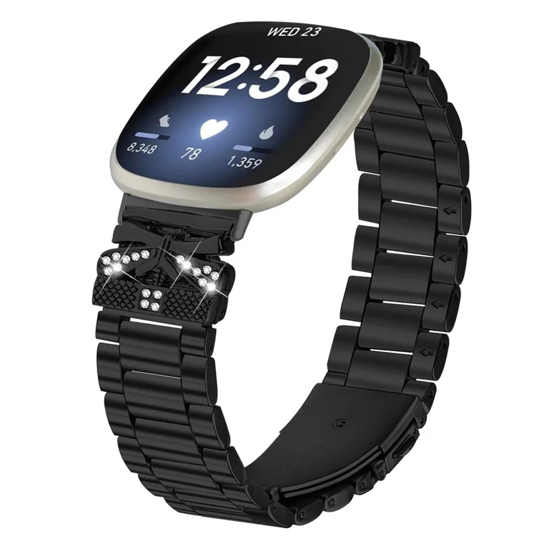Replacement Strap for Fitbit Versa 4 / Sense 2 Butterfly Rhinestones Decor Watch Band - Black