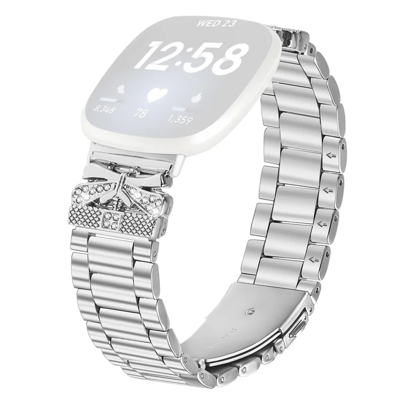Replacement Strap for Fitbit Versa 4 / Sense 2 Butterfly Rhinestones Decor Silver Watch Band