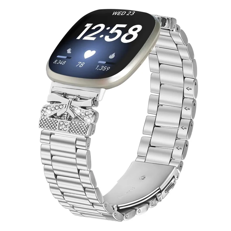 Replacement Strap for Fitbit Versa 4 / Sense 2 Butterfly Rhinestones Decor Silver Watch Band