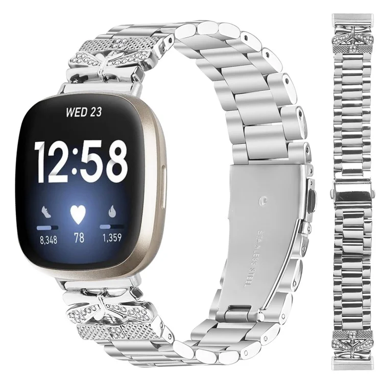 Correa de Repuesto para Fitbit Versa 3 / Sense con Decoración de Mariposas y Strass en Plata