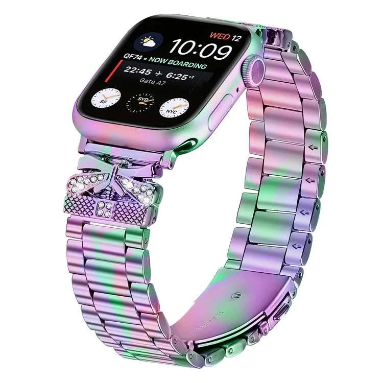 Replacement Strap for Apple Watch Series 10 9 8 7 SE 6 5 4 3 2 1 42mm 41mm 40mm 38mm Butterfly Rhinestones Decor Watch Band - Colorful