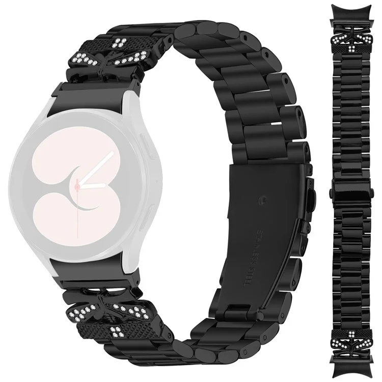 Cinturino in Metallo con Connettore per Samsung Galaxy Watch7 44mm / 40mm con Decorazioni a Farfalla e Strass - Nero