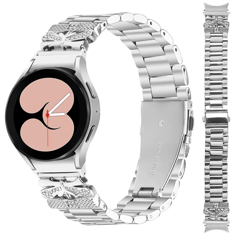 Metal Strap with Quick Release Connector for Samsung Galaxy Watch 5 Pro 45mm / 5 / 5 Active / 4 / 4 Classic / 4 Active Butterfly Silver Watch Band