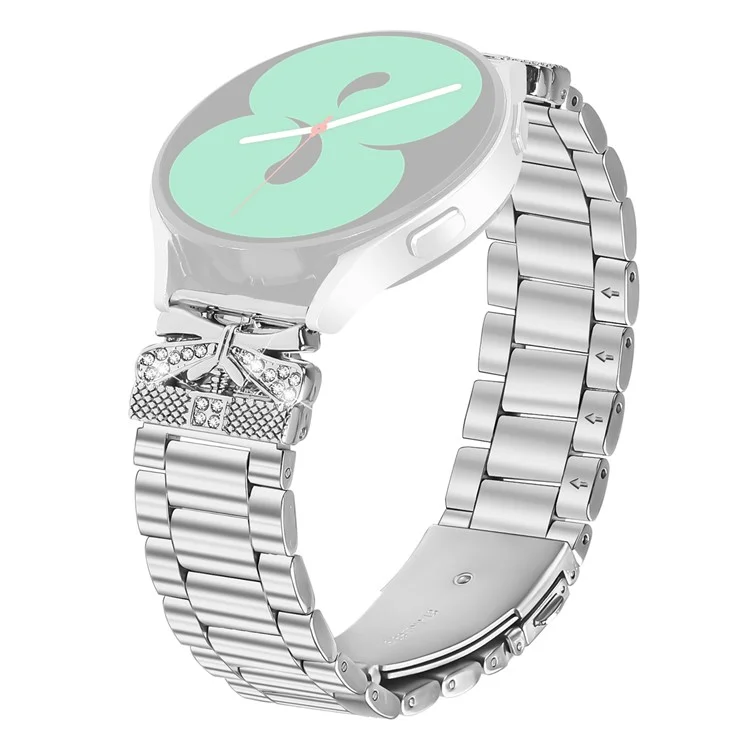 Pour Samsung Galaxy Watch4 40mm / 44mm Bracelet de Remplacement avec Décoration de Papillons en Strass Argent Bracelet de Montre en Acier Inoxydable