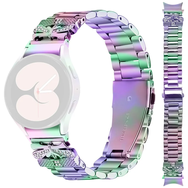 Metal Strap with Connector for Samsung Galaxy Watch 5 Pro 45mm / 5 / 5 Active / 4 / 4 Classic / 4 Active Butterfly Rhinestones Decor Watch Band - Colorful