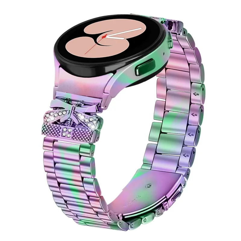 Metal Strap with Connector for Samsung Galaxy Watch 5 Pro 45mm / 5 / 5 Active / 4 / 4 Classic / 4 Active Butterfly Rhinestones Decor Watch Band - Colorful
