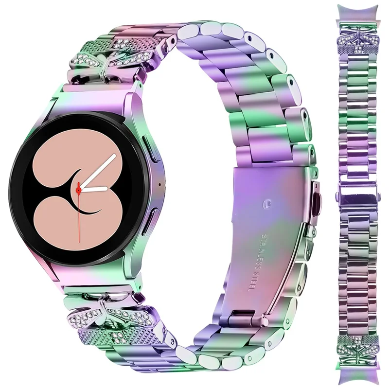 Metal Strap with Connector for Samsung Galaxy Watch 5 Pro 45mm / 5 / 5 Active / 4 / 4 Classic / 4 Active Butterfly Rhinestones Decor Watch Band - Colorful