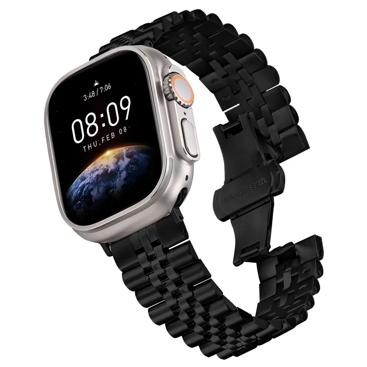 Metal Watch Band for Apple Watch Series 10 9 8 7 SE 6 5 4 3 2 1 42mm 41mm 40mm 38mm Replacement Strap with Butterfly Clasp - Black