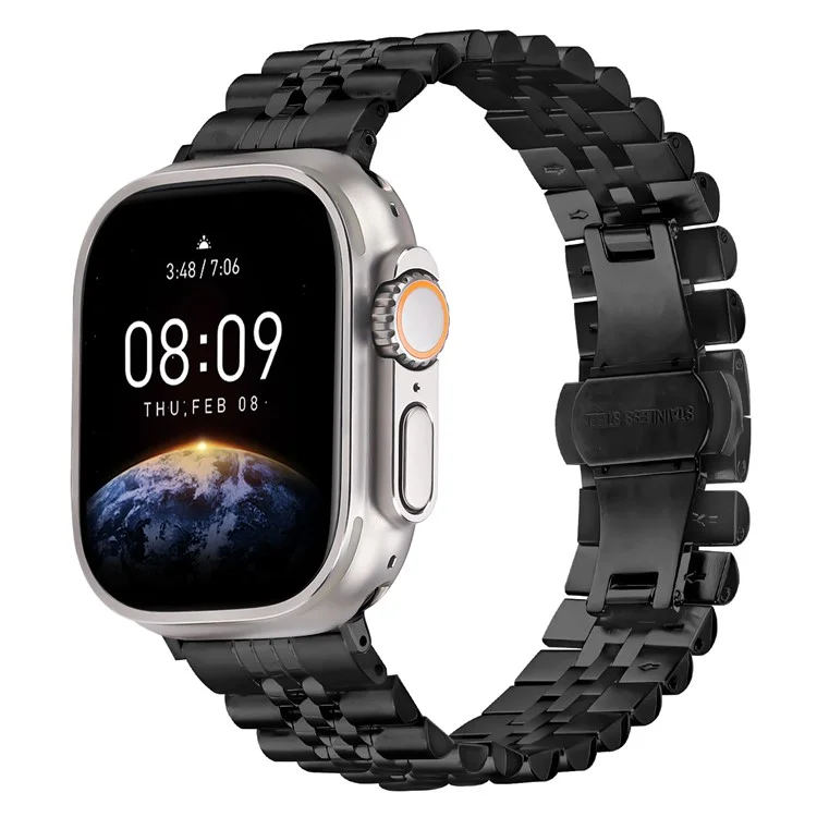 Metal Watch Band for Apple Watch Series 10 9 8 7 SE 6 5 4 3 2 1 42mm 41mm 40mm 38mm Replacement Strap with Butterfly Clasp - Black