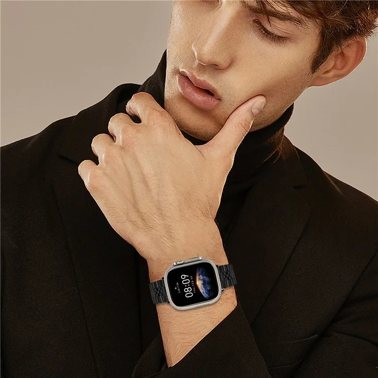 Metal Watch Band for Apple Watch Series 10 9 8 7 SE 6 5 4 3 2 1 42mm 41mm 40mm 38mm Replacement Strap with Butterfly Clasp - Black