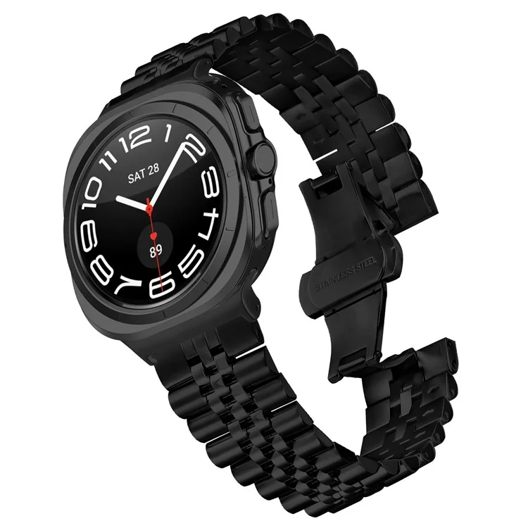 For Samsung Galaxy Watch Ultra 47mm Metal Watch Band Replacement Strap with Butterfly Clasp - Black