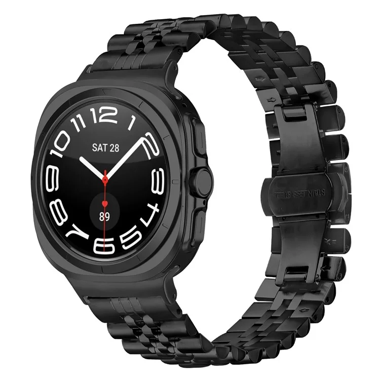 For Samsung Galaxy Watch Ultra 47mm Metal Watch Band Replacement Strap with Butterfly Clasp - Black